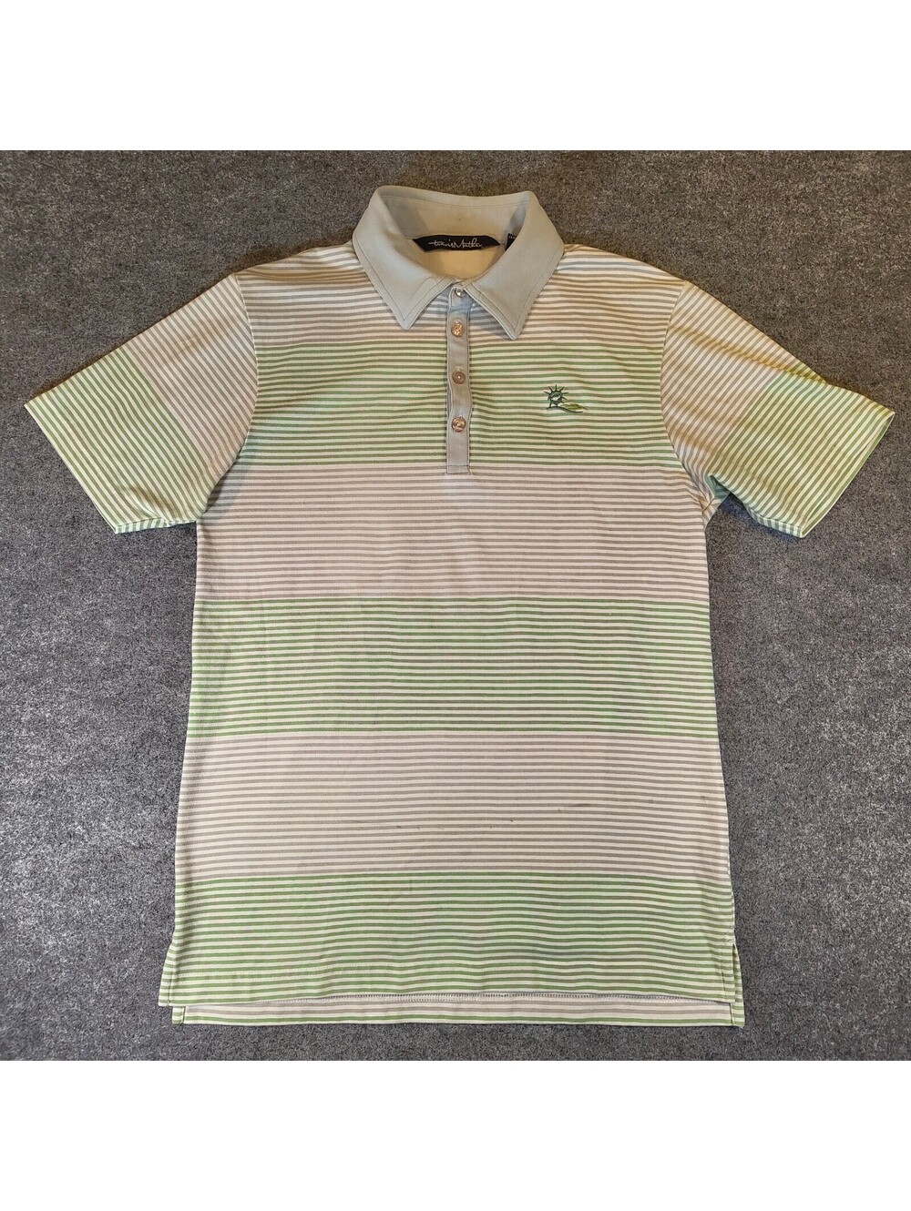 TravisMathew Men's Striped Polo Shirt Small S/P Green Gray Golf Casual Top